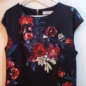 Simons black Floral zipper back dress, size 14 EUC